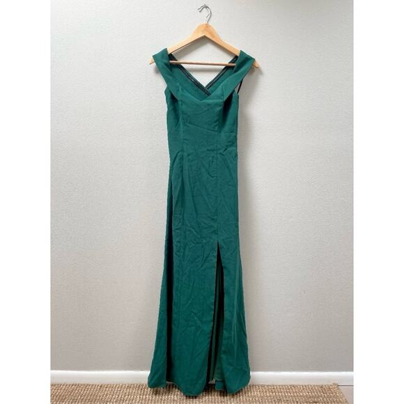 Dessy Off-the-Shoulder Criss Cross Back Trumpet Gown Hunter Green Women's 0 $257 - Picture 6 of 10